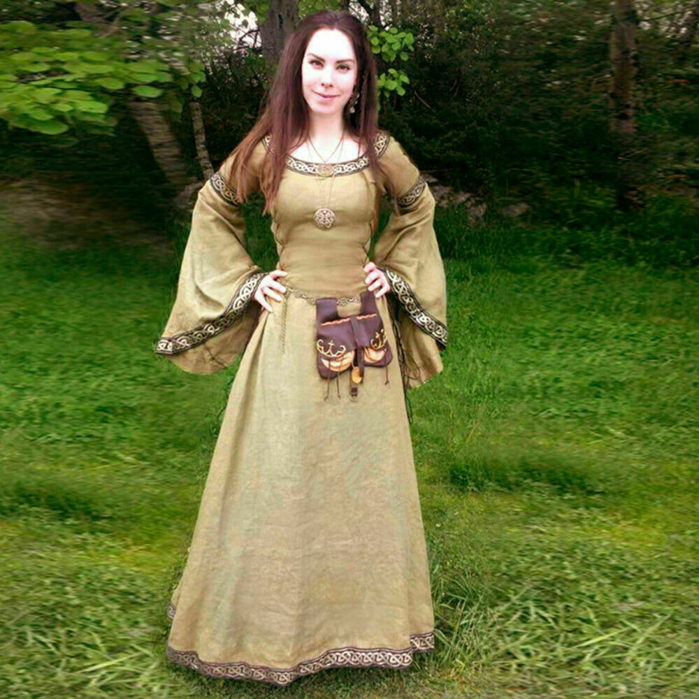 NEW Fashion Women Renaissance Costume Long Flare Sleeve Medieval Fairy Dress