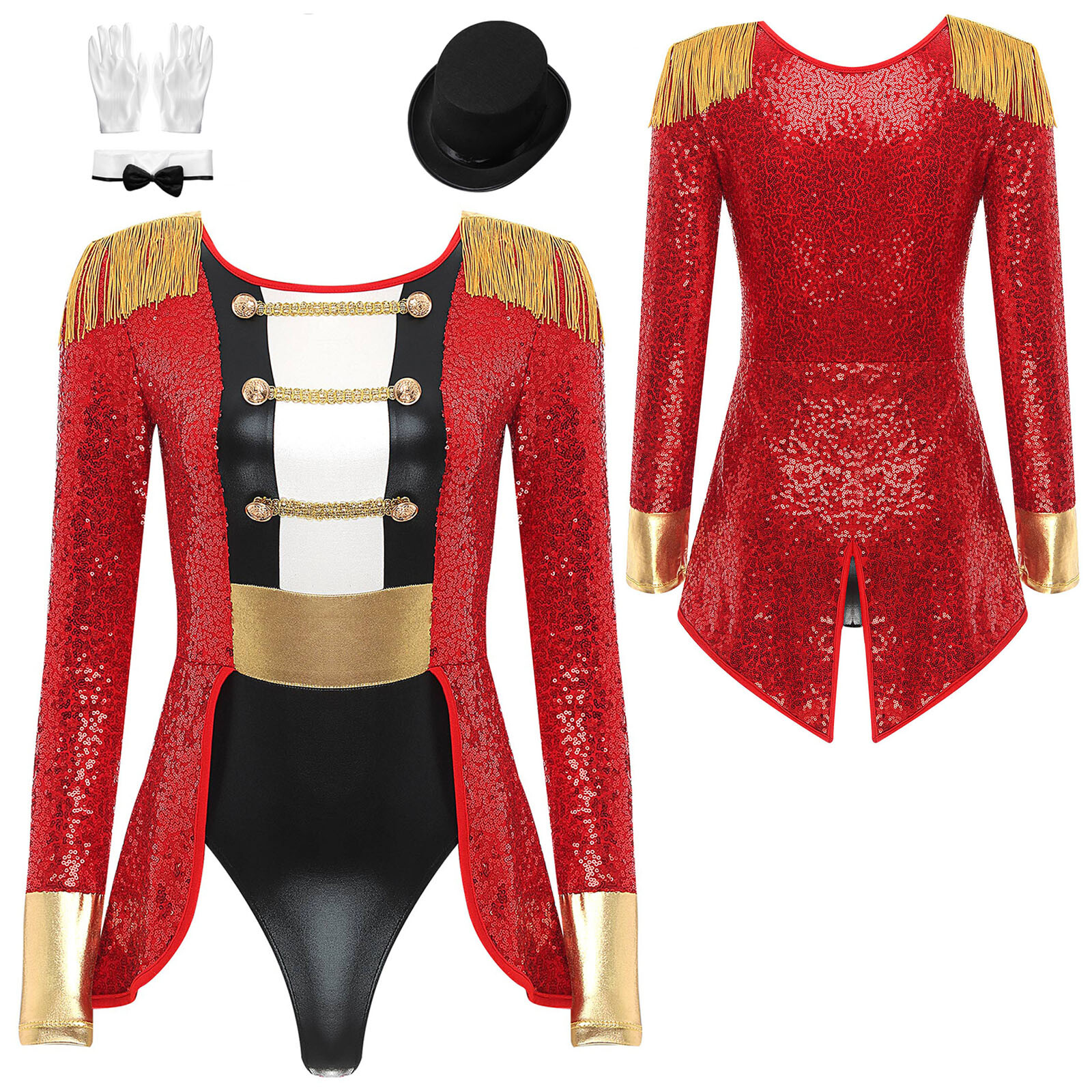 US YiZYiF Womens Ringmaster Costume Circus Ring Leader Outfit Lion Tamer Costume
