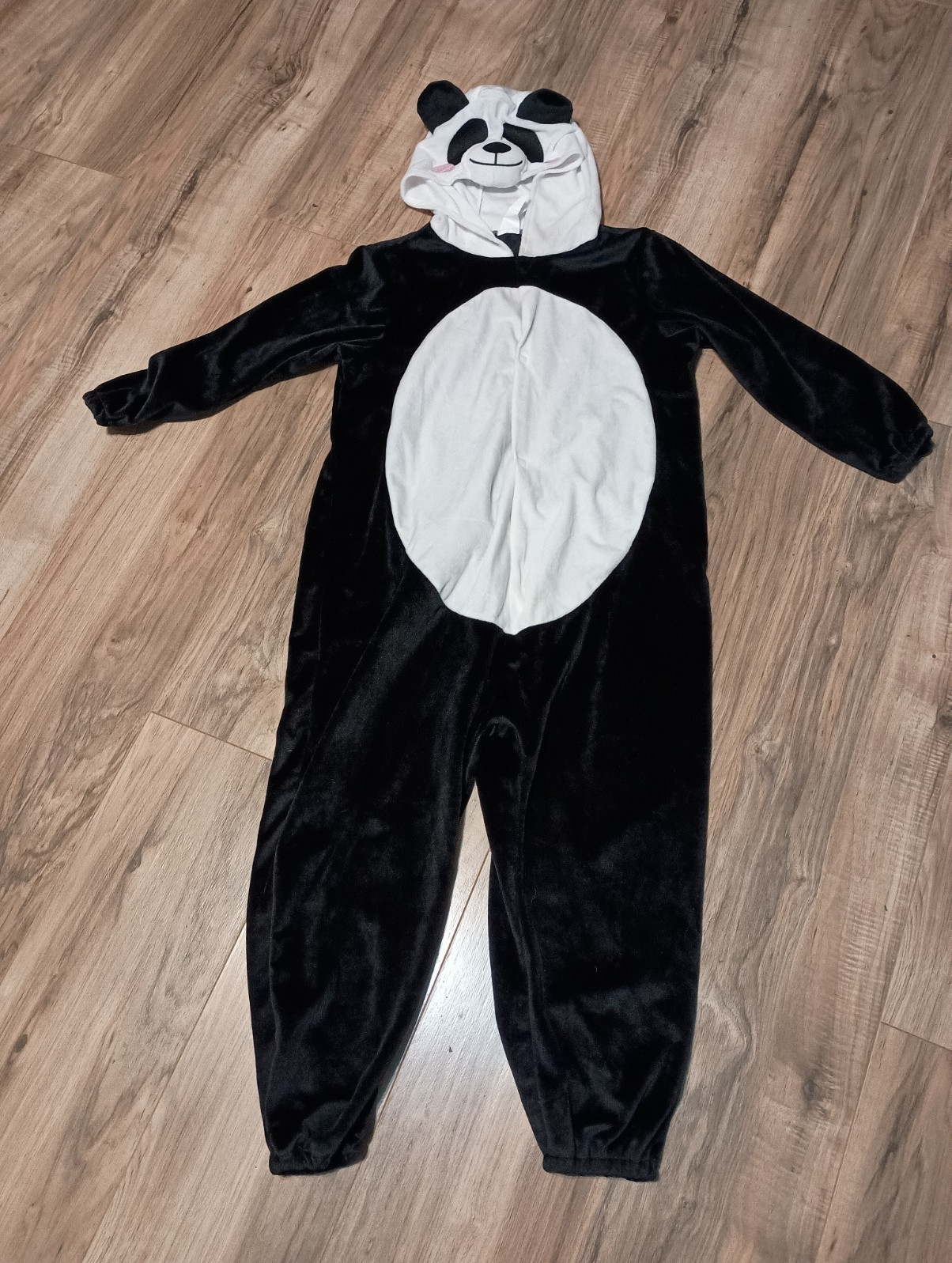 Child’s Panda Hooded One-Piece Polyester Costume Jumpsuit Black/White Size L