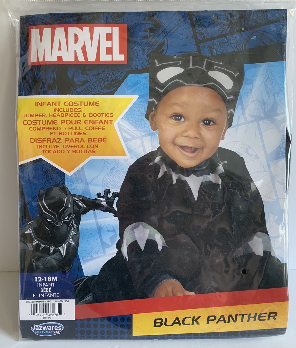 Jazwares Disney Junior Marvel NEW Black Panther Costume Size 12-18 Months
