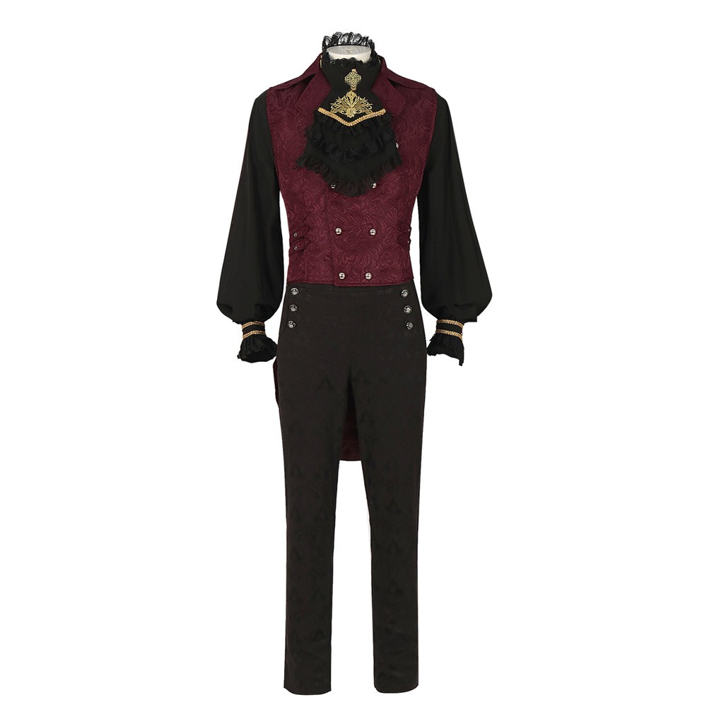 Mens Gothic Steampunk Sleeveless Tailcoat Double Breasted Victorian Ruffled Vest