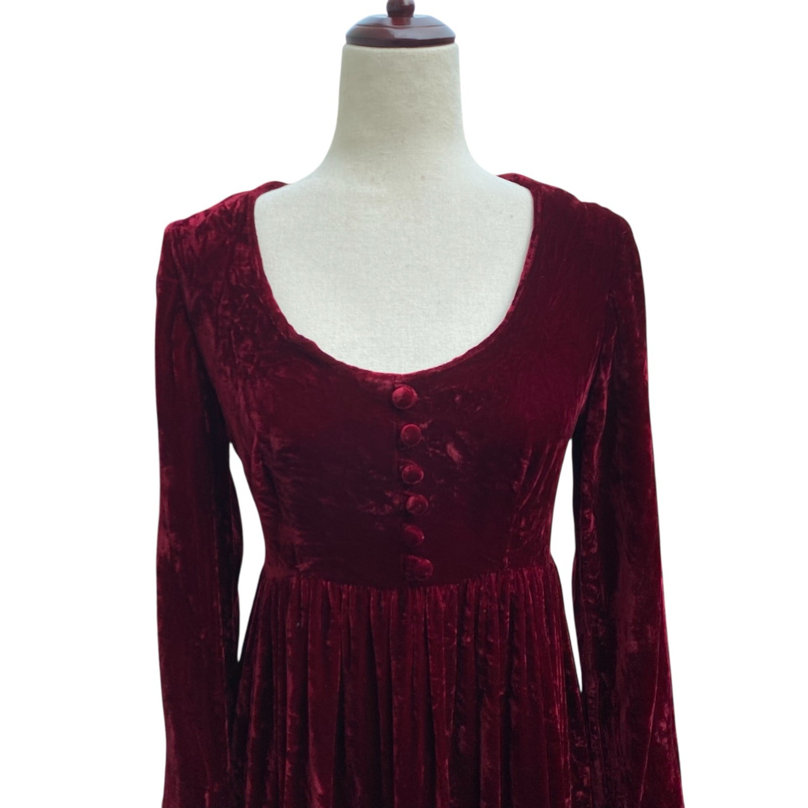 Handmade? Victorian Regencycore Velvet Long Sleeve Maxi Dress S Maroon Costume