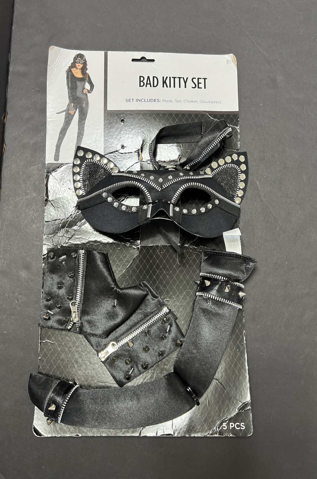 Bad Kitty Set Black Cat Kitten Adult Women’s Halloween Costume Mask Tail Choker+