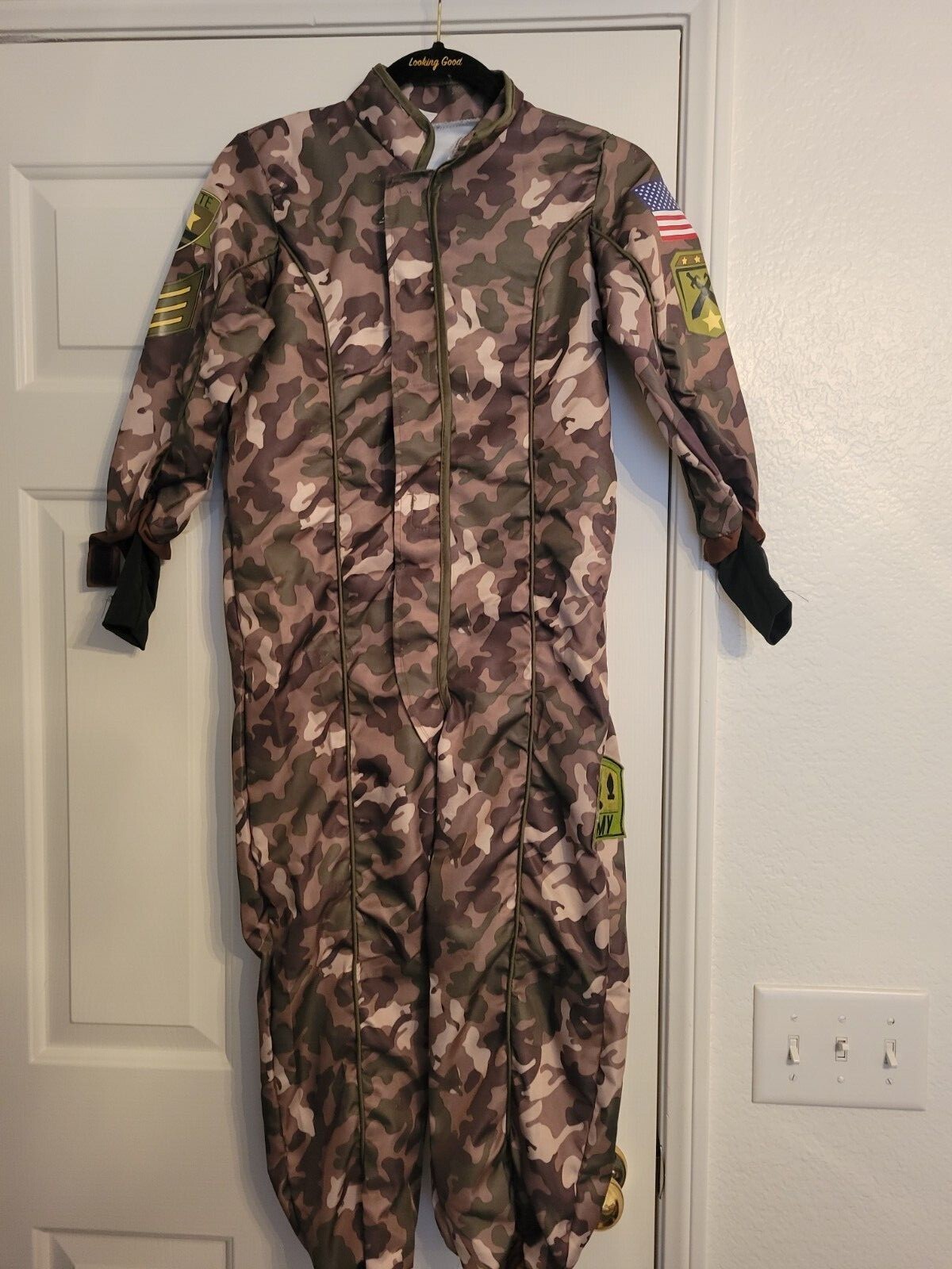 Military Boys Army play Halloween Costumes Green medium camouflage jumpsuit