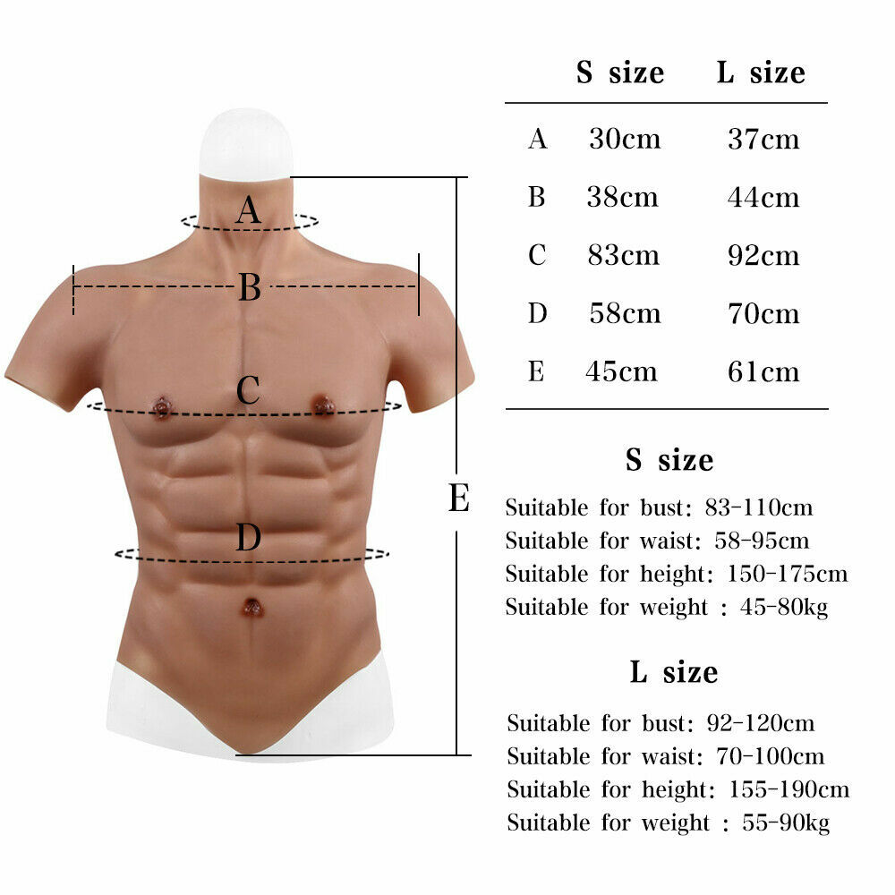 Silicone Muscle Chest Realistic BodySuit Male Fake Breast Plate Costume Cosplay