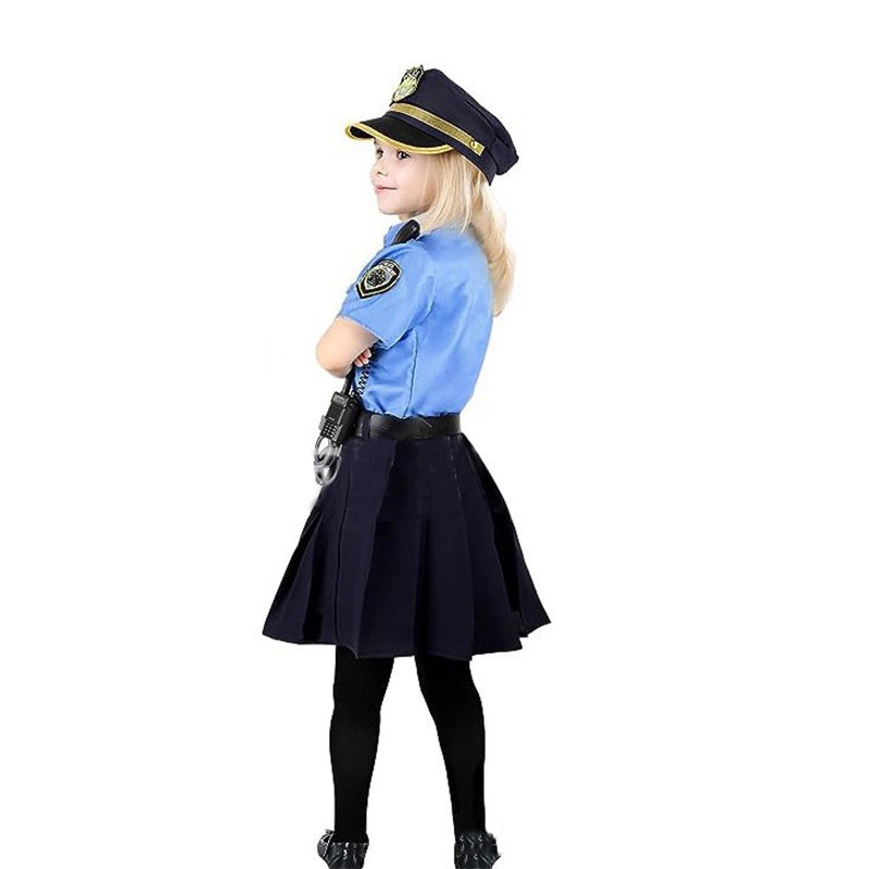 Girls Police Costume Kids Halloween Policewoman Fancy Dress Outfit Set