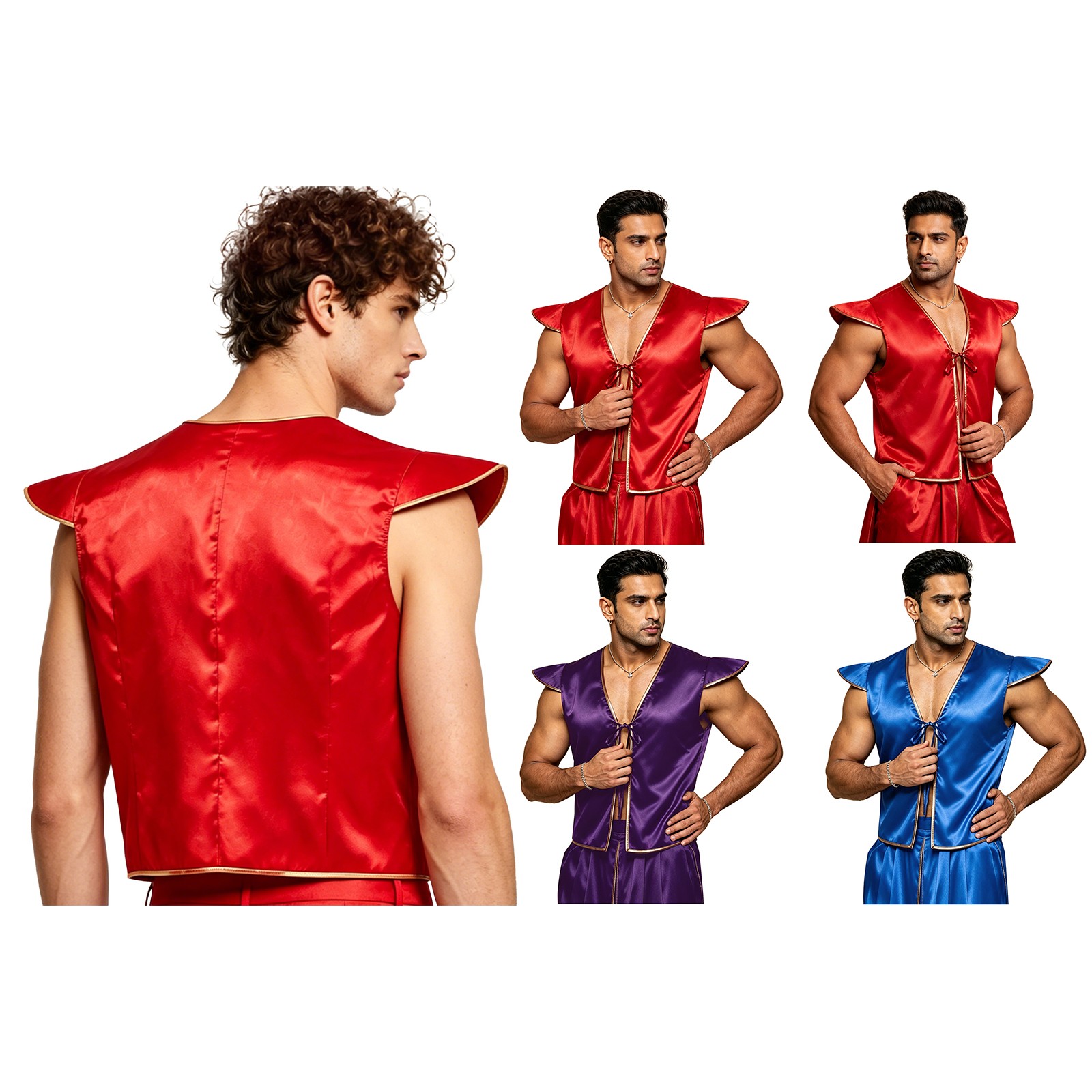 Men Open Front Stage Performance Wear Fancy Dress Up Vest Cardigan Dance Tops