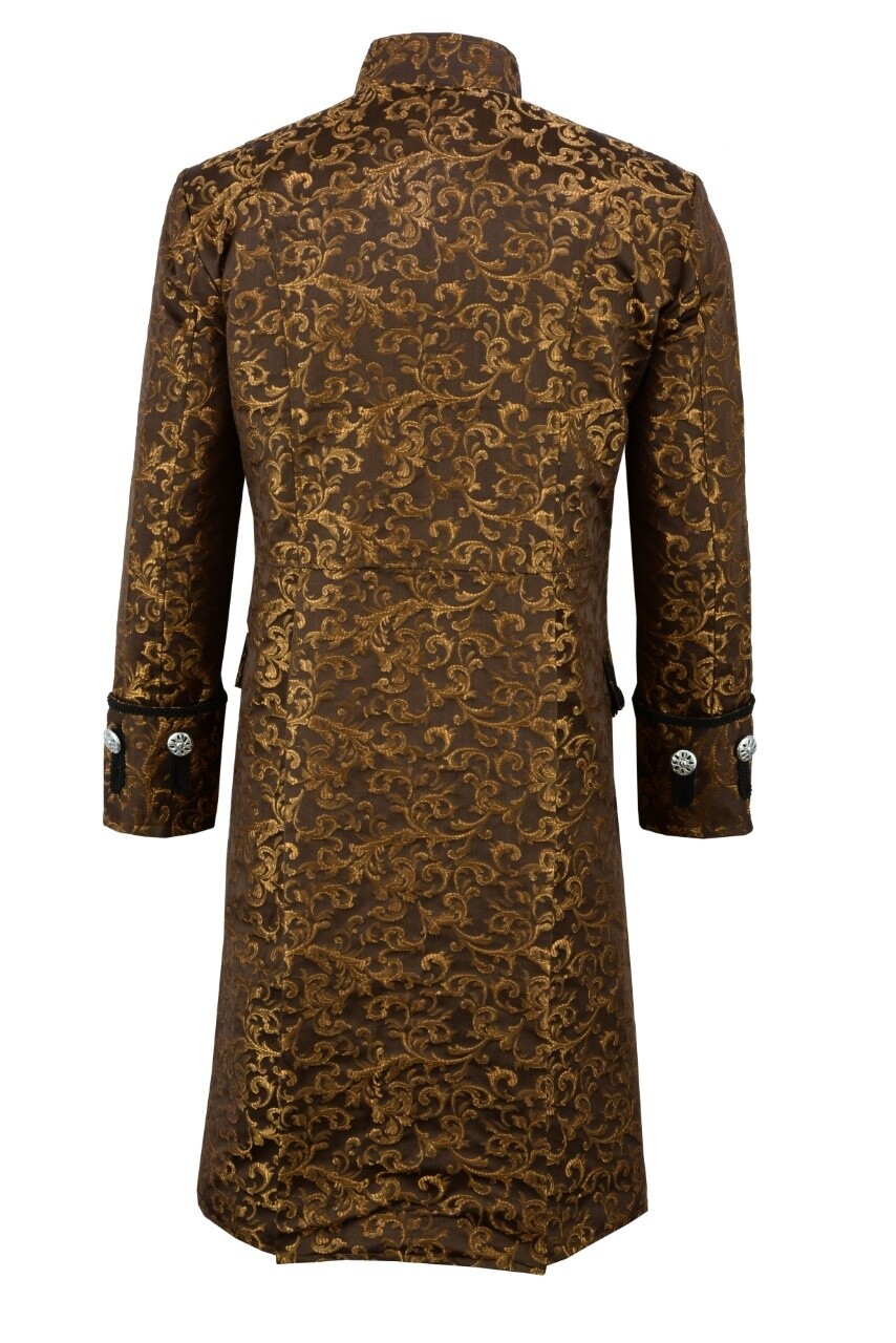 Renaissance Men’s Gold Brocade Goth Steampunk Victorian Velvet Frock Coat/USA