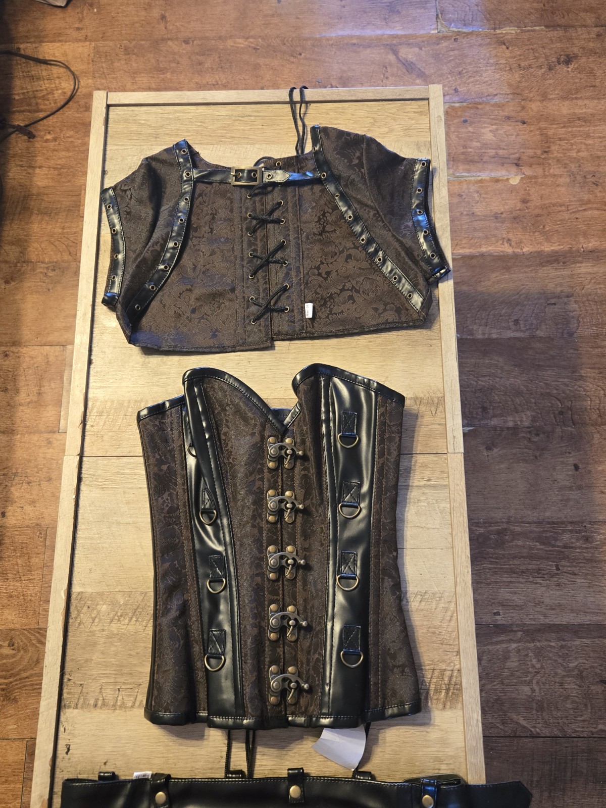 NWT 3pc Set Corset Super Store Steampunk Black Brocade Corset Gothic Utility S