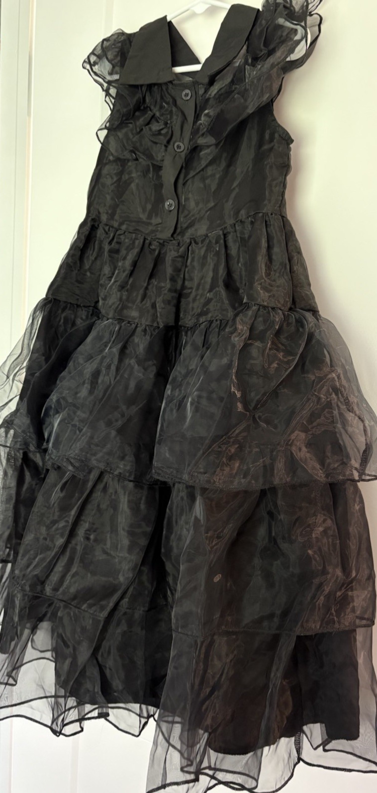 Child Black Dress Lined Steampunk Cosplay 33” Shoulder to Hem Sheer Ruffles
