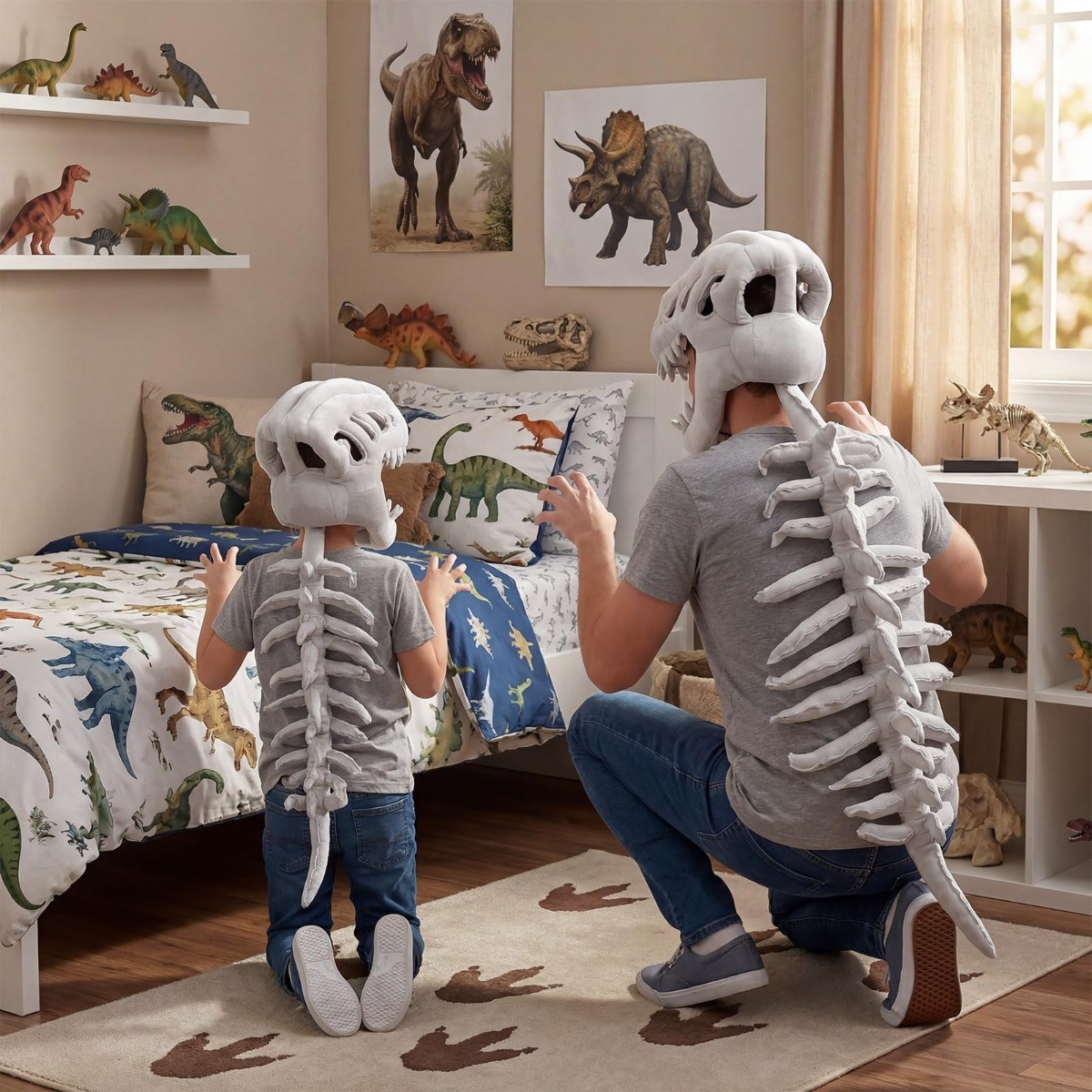 Dinosaur Skeleton Costume 3D Spinosaurus Skull Mask & Plush Spine Dress-Up Play