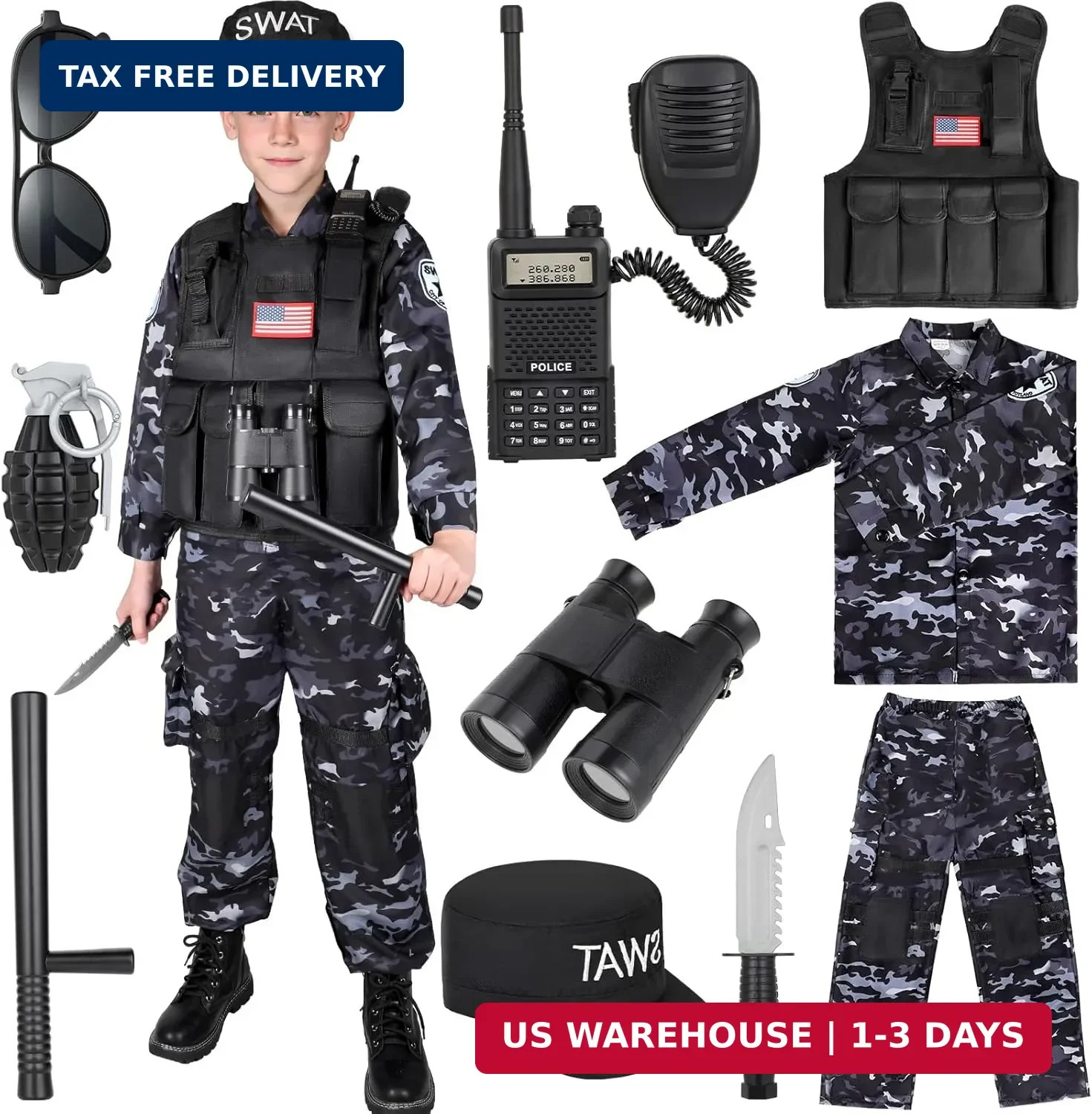 Luucio SWAT Police Costume for Kids, Kids Police Officer Costume for Boys with S