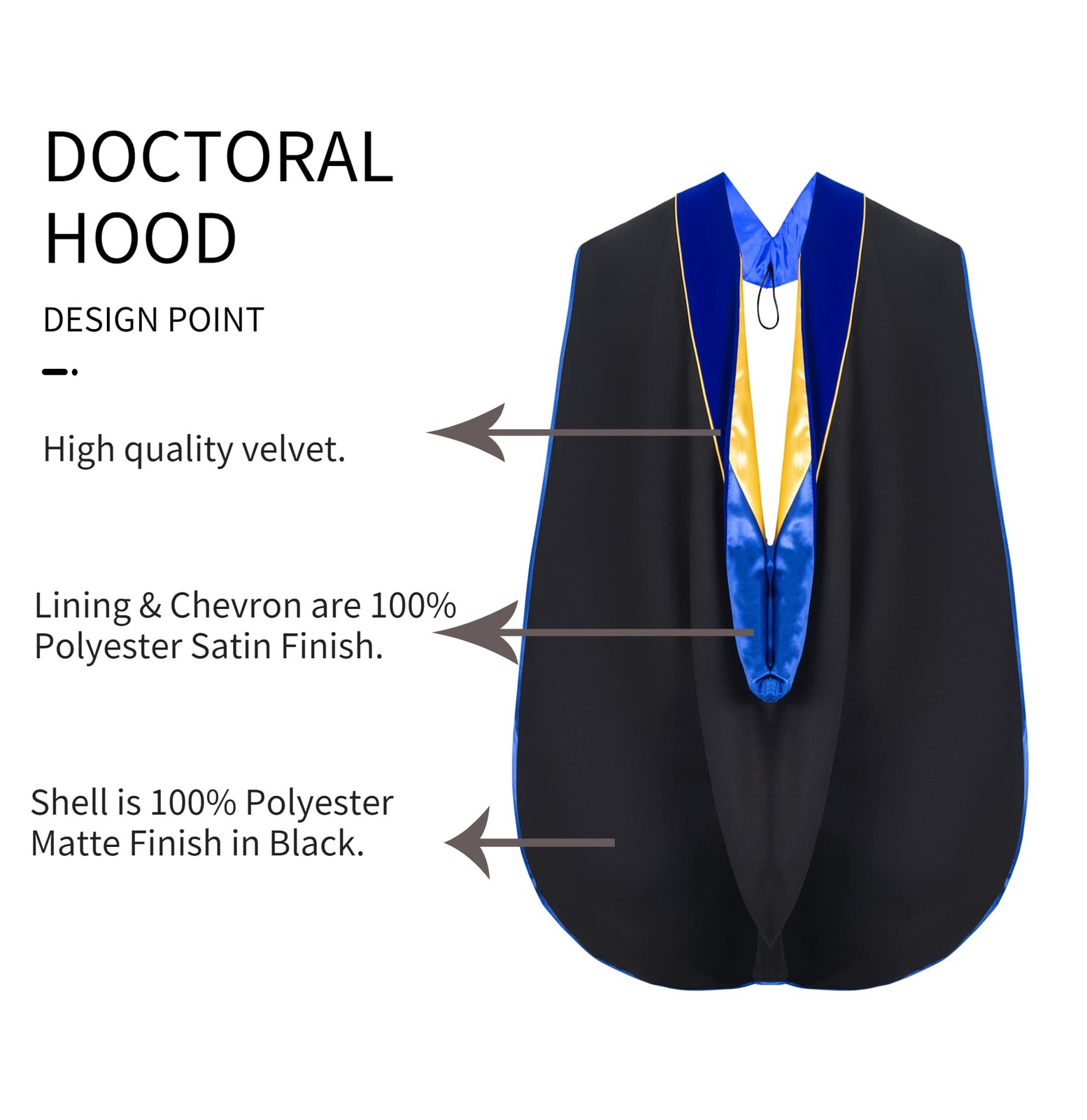UIALECG Unisex Deluxe Doctoral Graduation Gown, Hood and 51, Black