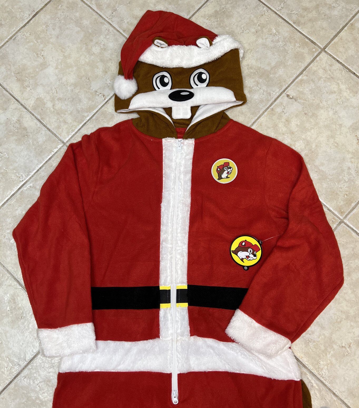 Buc-ee’s Adult S / M Beaver Mascot Buc Union Santa Body Suit Costume Pajamas NWT