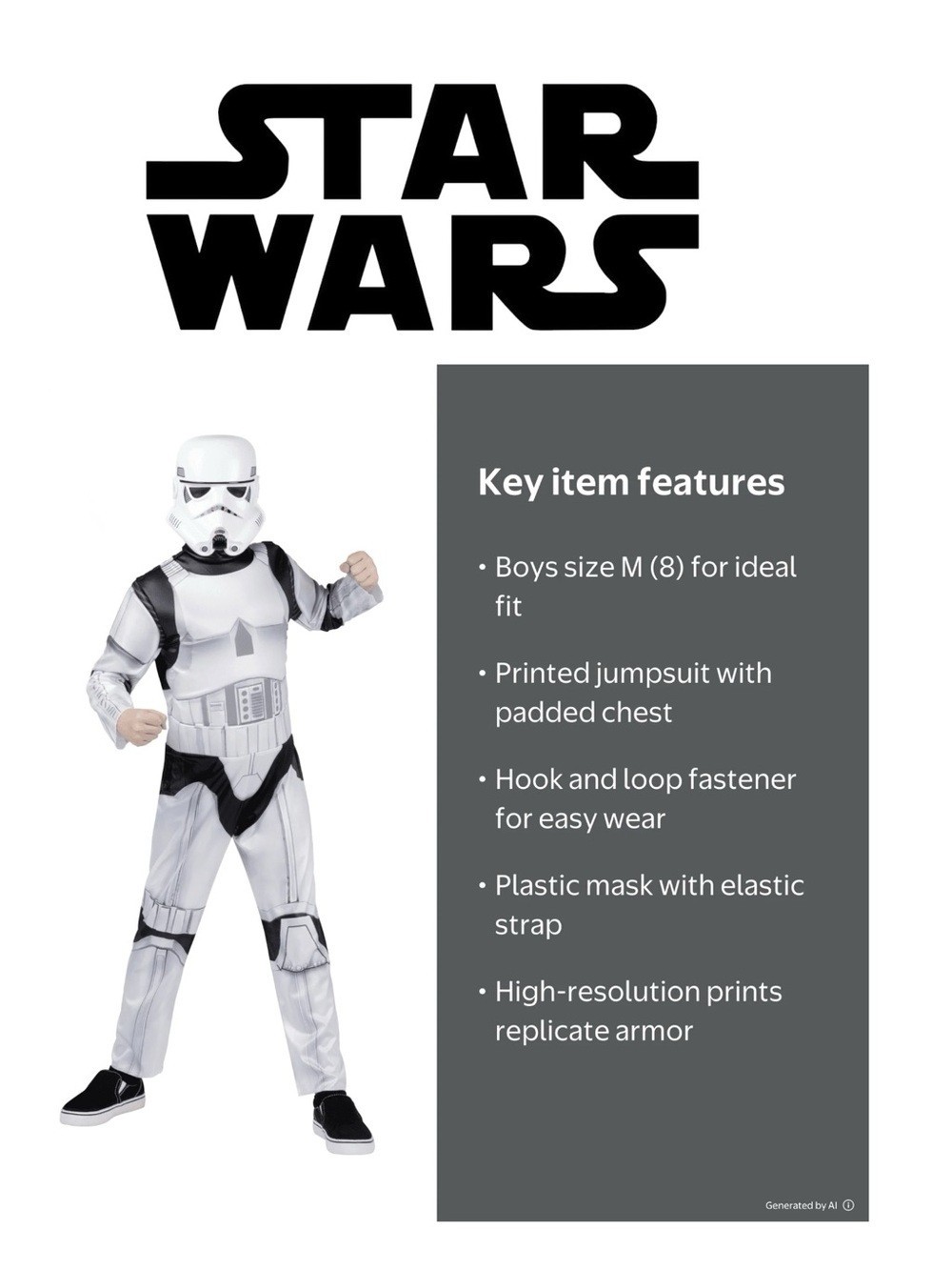 Star Wars Stormtrooper Costume 2 Piece Set boys Size M (8) Jazwares NEW