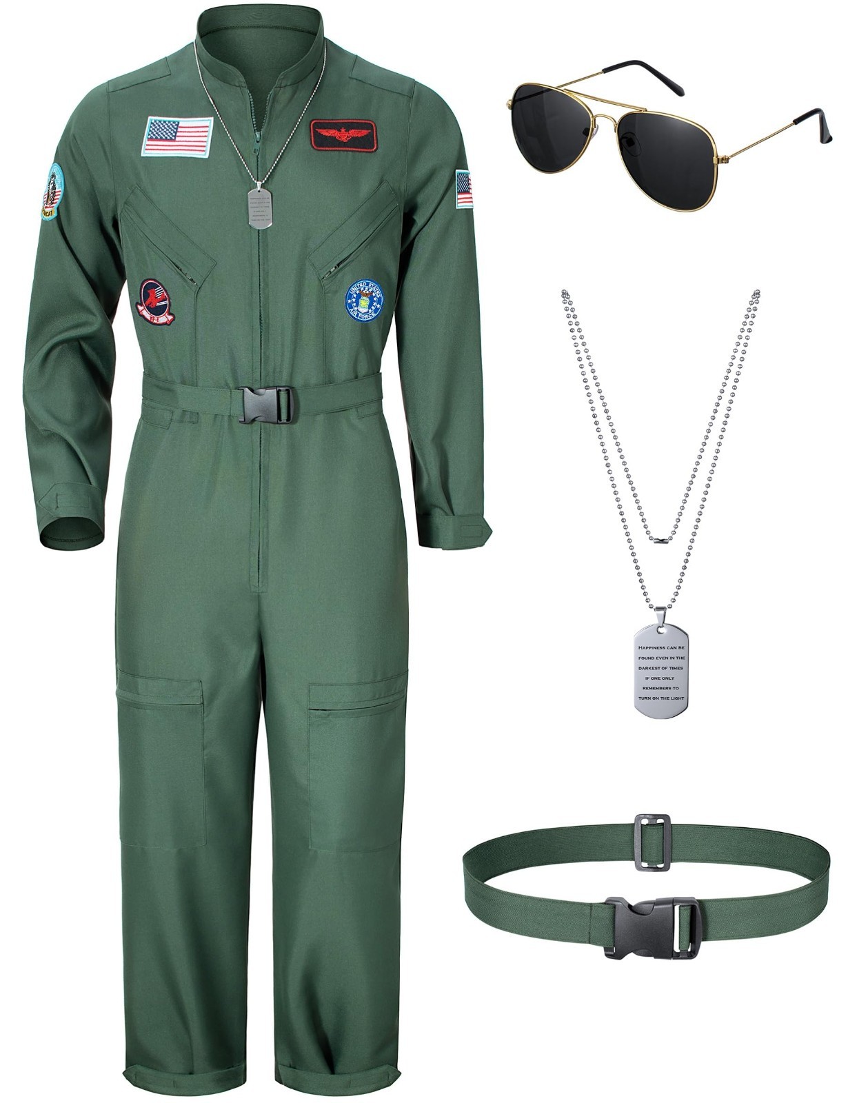 Men’s Fighter Pilot Jumpsuit Air Force Flight Outfit Halloween Cosplay Costume S