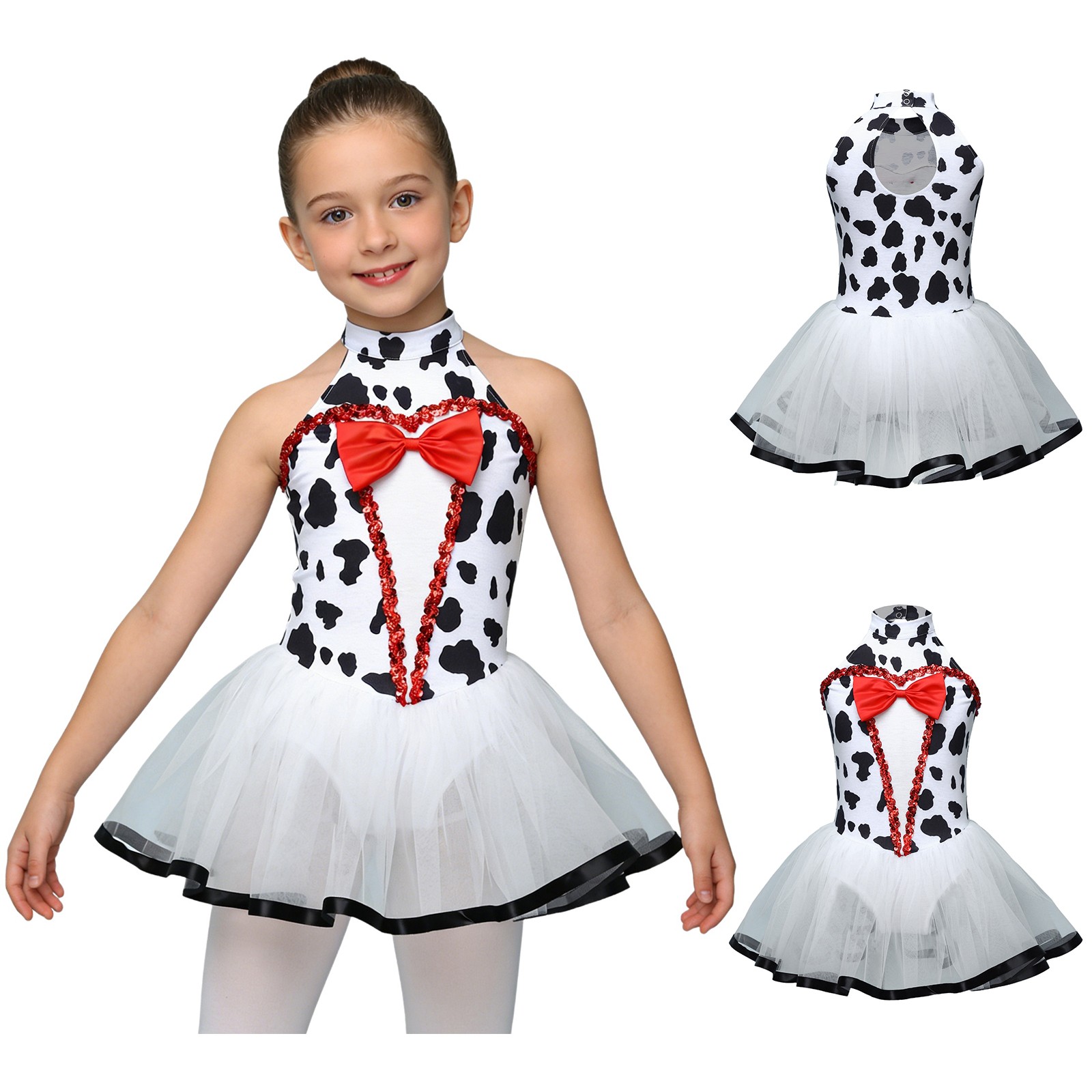 US YiZYiF Girls Dalmatian Puppy Dog Dress Up Halter Tutu Tulle Dress Halloween