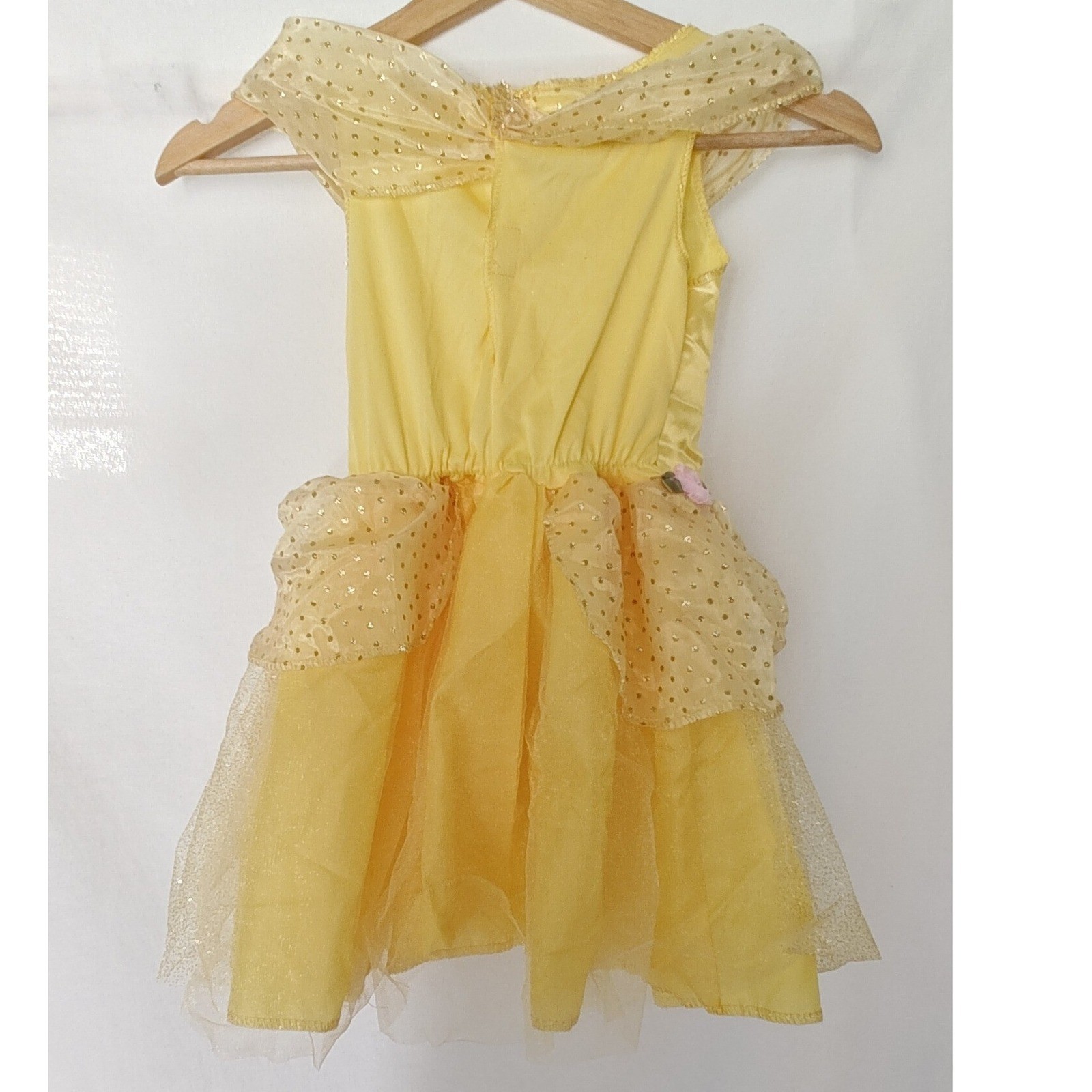 Disney Princess Belle Costume Dress Yellow Glitter Tulle Mesh Beauty XS 3T-4T