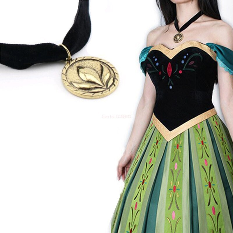 Princess Anna Cosplay Costume Women Carnival Party Dress Necklace Suit Anna Wig