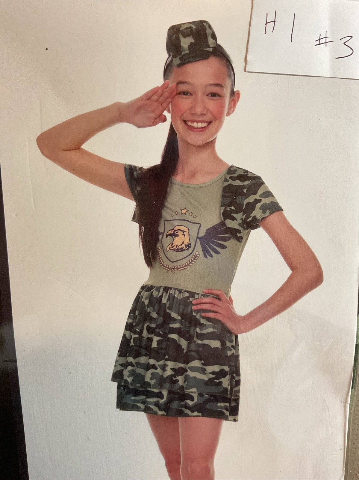 New Girls Camo Army Cadet Camouflage Halloween Costume Hat & Dress Medium 6-8