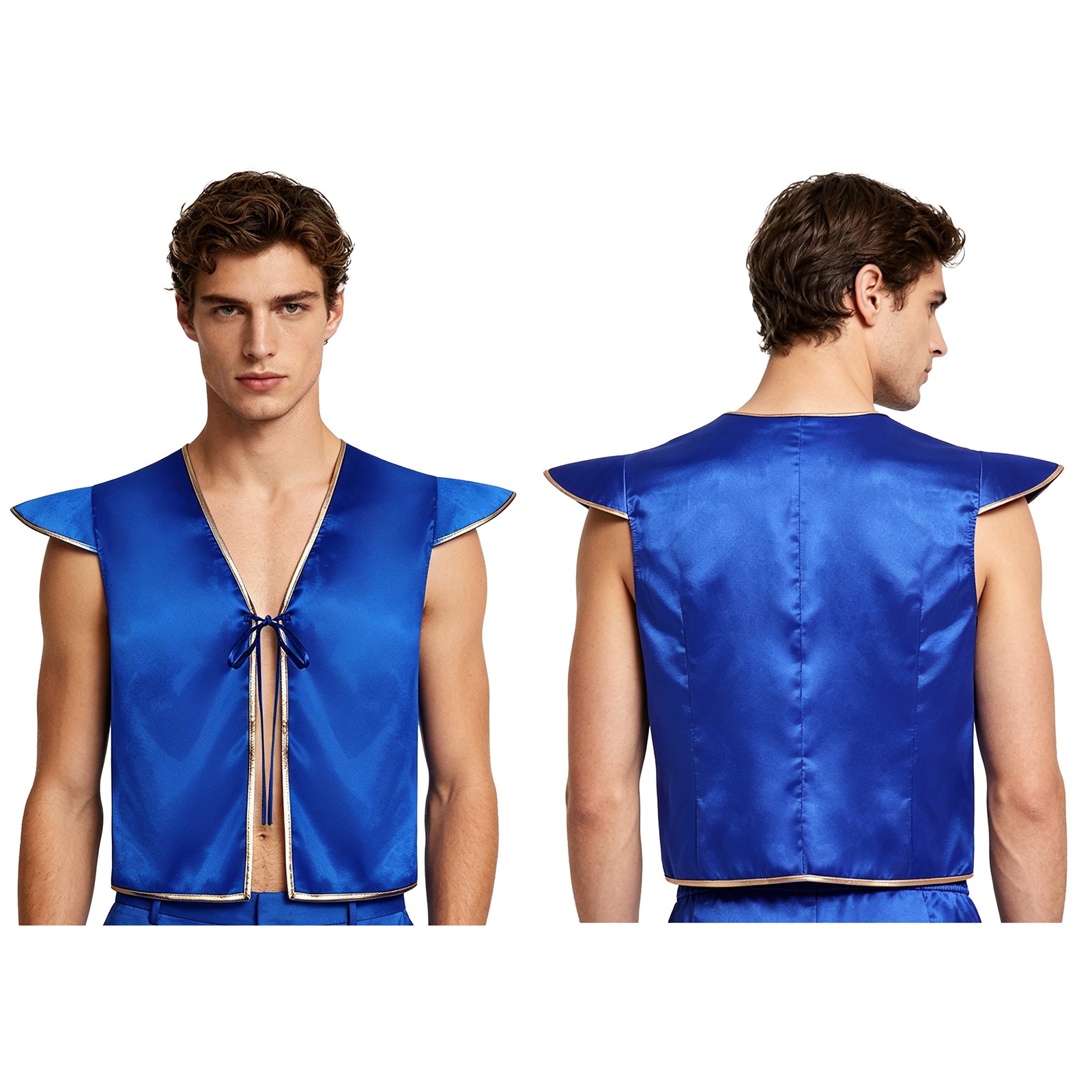 US Men Open Front Vest Costume Arabian Prince Waistcoat Shoulder Sleeve