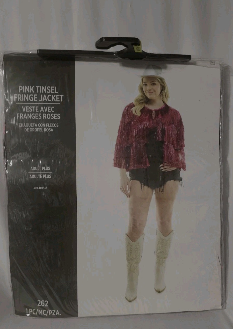 Fuchsia Pink Fringe Tinsel Jacket Plus Womens Costume Cosplay Disco Festival