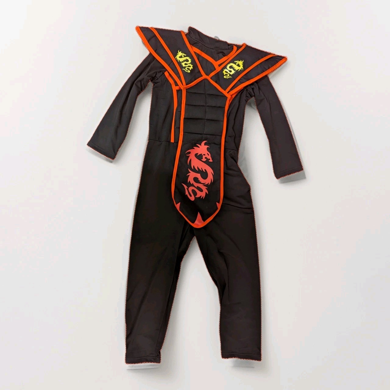 Kids Black Red Dragon Ninja Halloween Costume Jumpsuit Muscle Chest 6-7Y