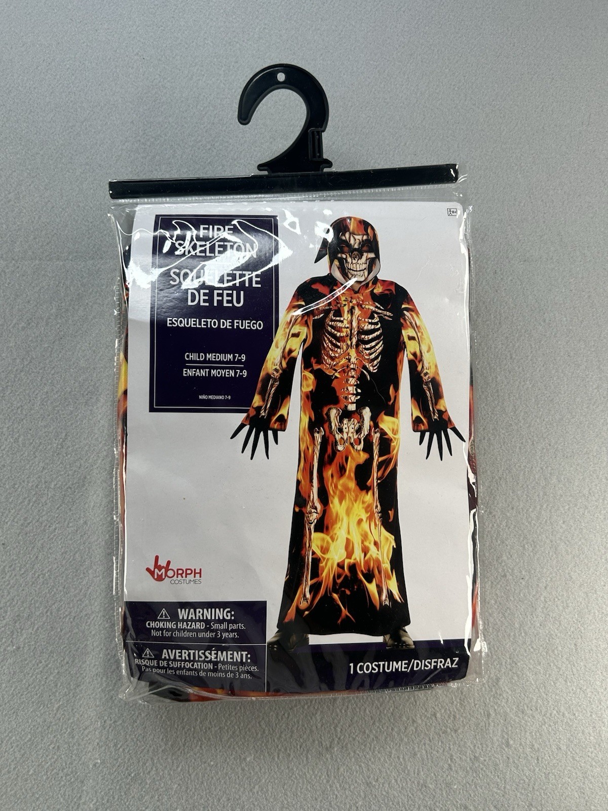 Morph Costumes Fire Skeleton Robe Mask Costume Boy M 7-9 Flame Polyester NWT