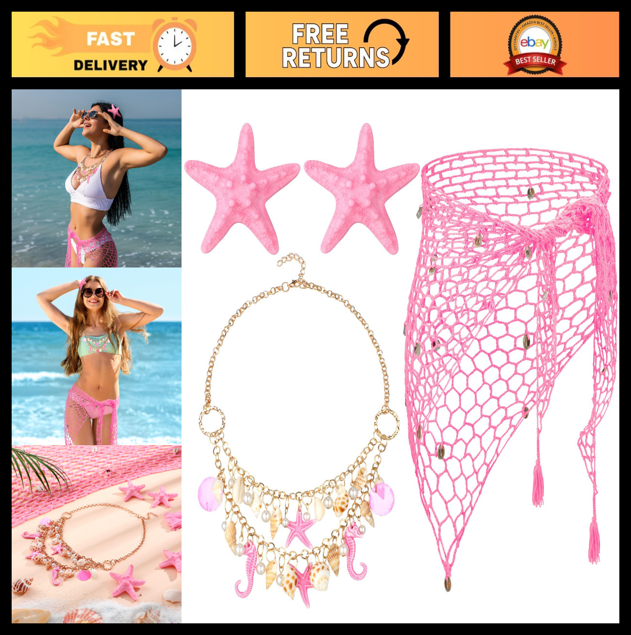 4 Pcs Mermaid Halloween Costume Set for Women – Fantasy Dress, Accessories, Part