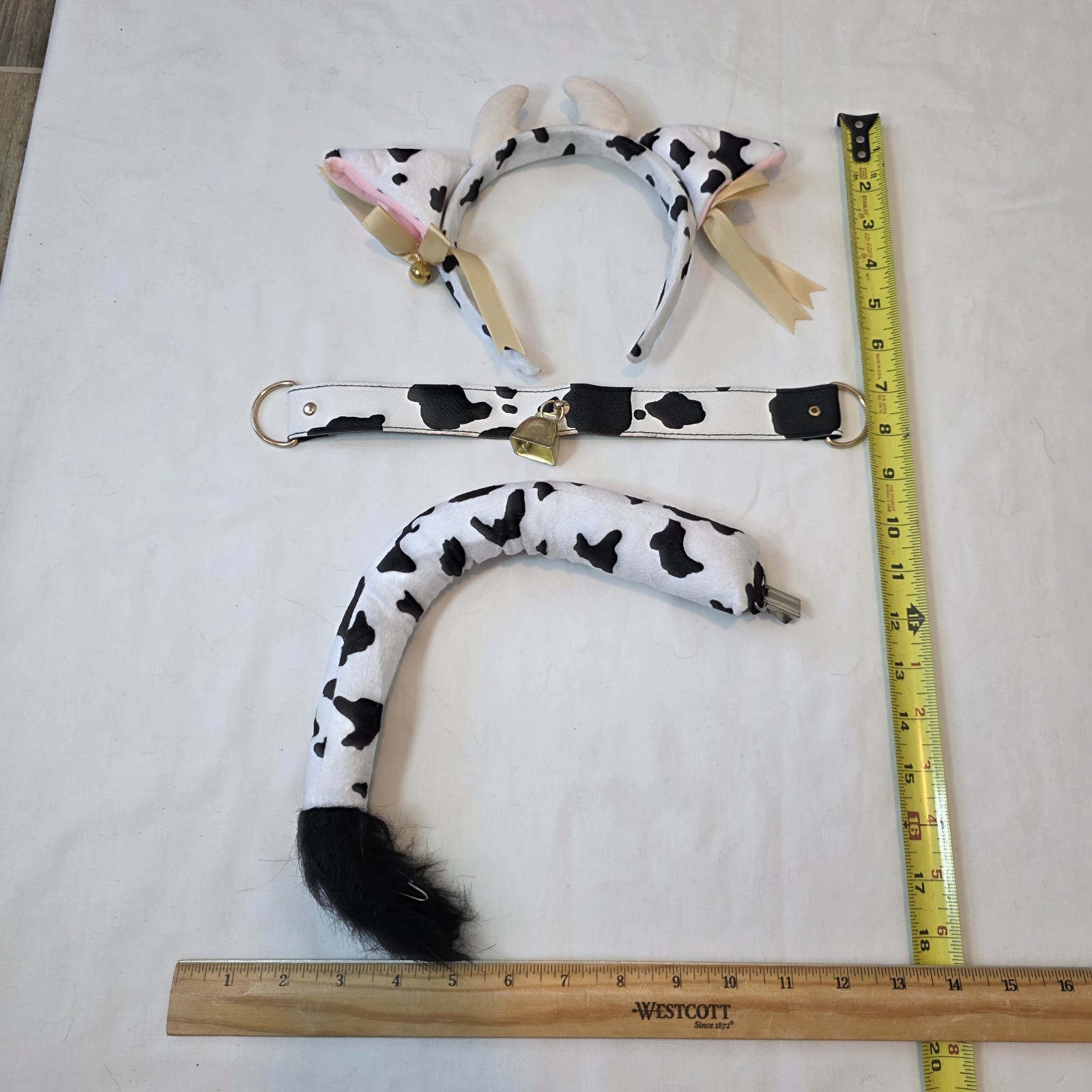 3 piece Cow Costume Cosplay Halloween Accessories Tail Collar Tail Black & White