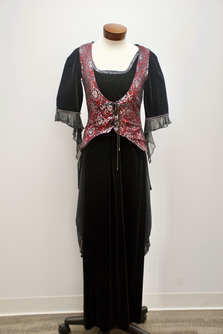 Goth/Witch Black Costume with Red Brocade