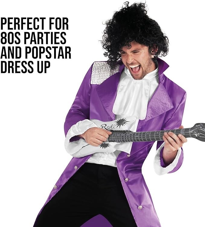 Men`s Prince Costume Adult Purple Rain Pop Star Jacket Wig Guitar Halloween