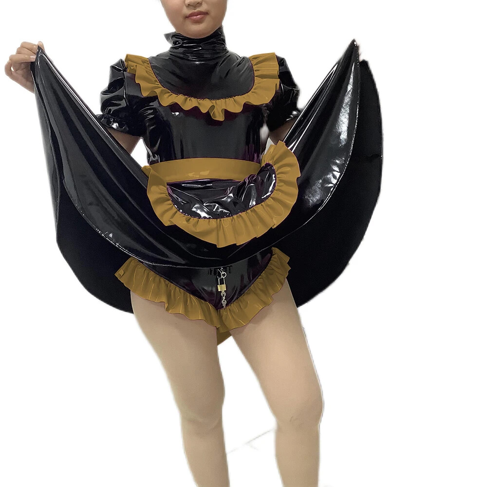 Plus Size Lockable SISSY Dress PVC Maid Costumes Uniform Apron Tailor-made