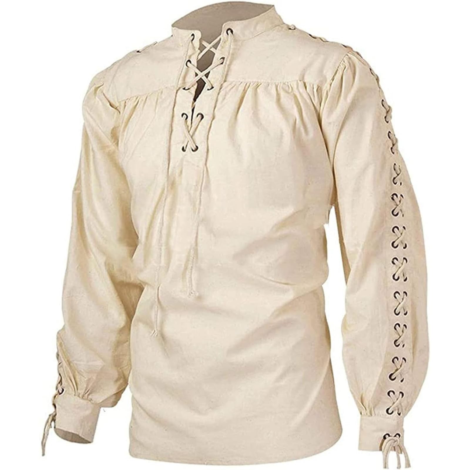 Mens Retro Loose Linen Pirate Shirt Renaissance Medieval Gothic Shirt Victori…