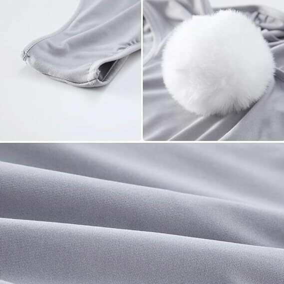Womens Sexy Bunny Costume Anime Lingerie Cosplay Rabbit Ears Bodysuit Silver