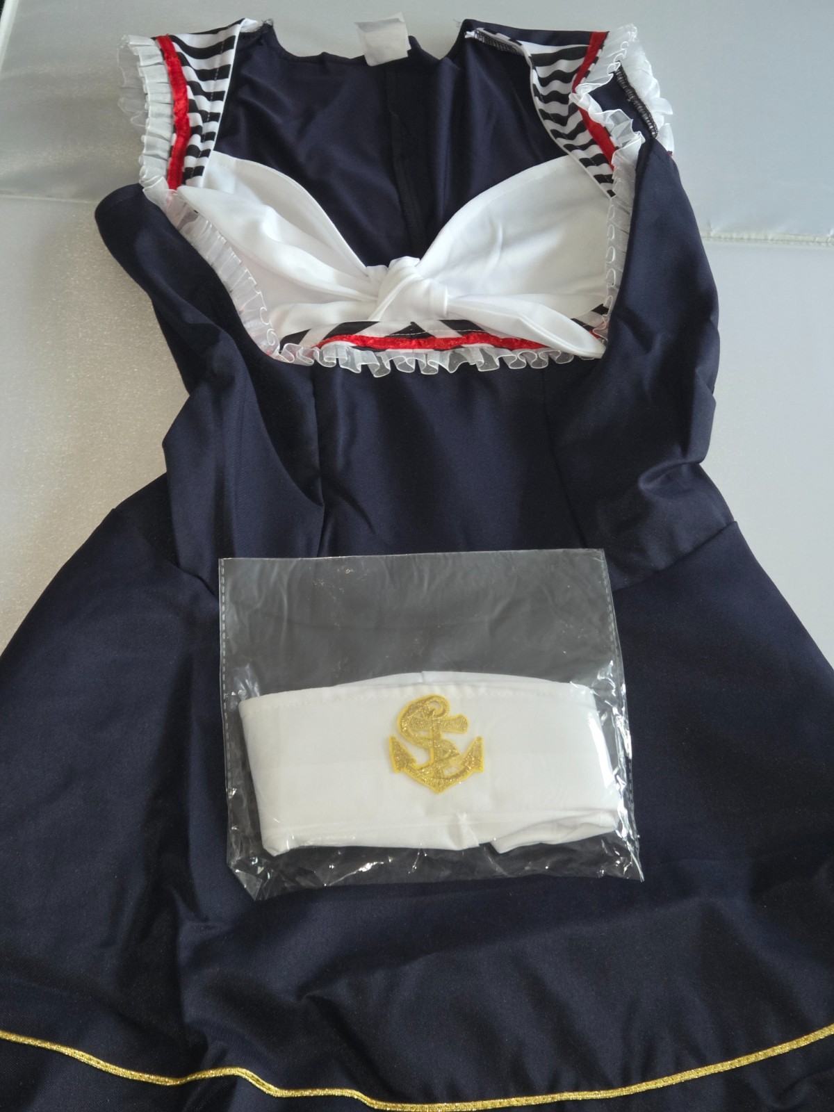 Blue Sailor Dress White Anchor Hat Women Halloween Costume
