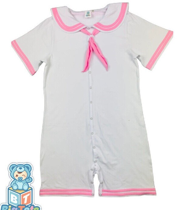 Adult Sailor romper with baby pink trim, snap crotch.