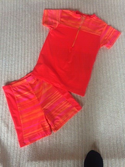 Male Youth Orange Lycra 2 Piece Shorts & Shirt Dance Costume