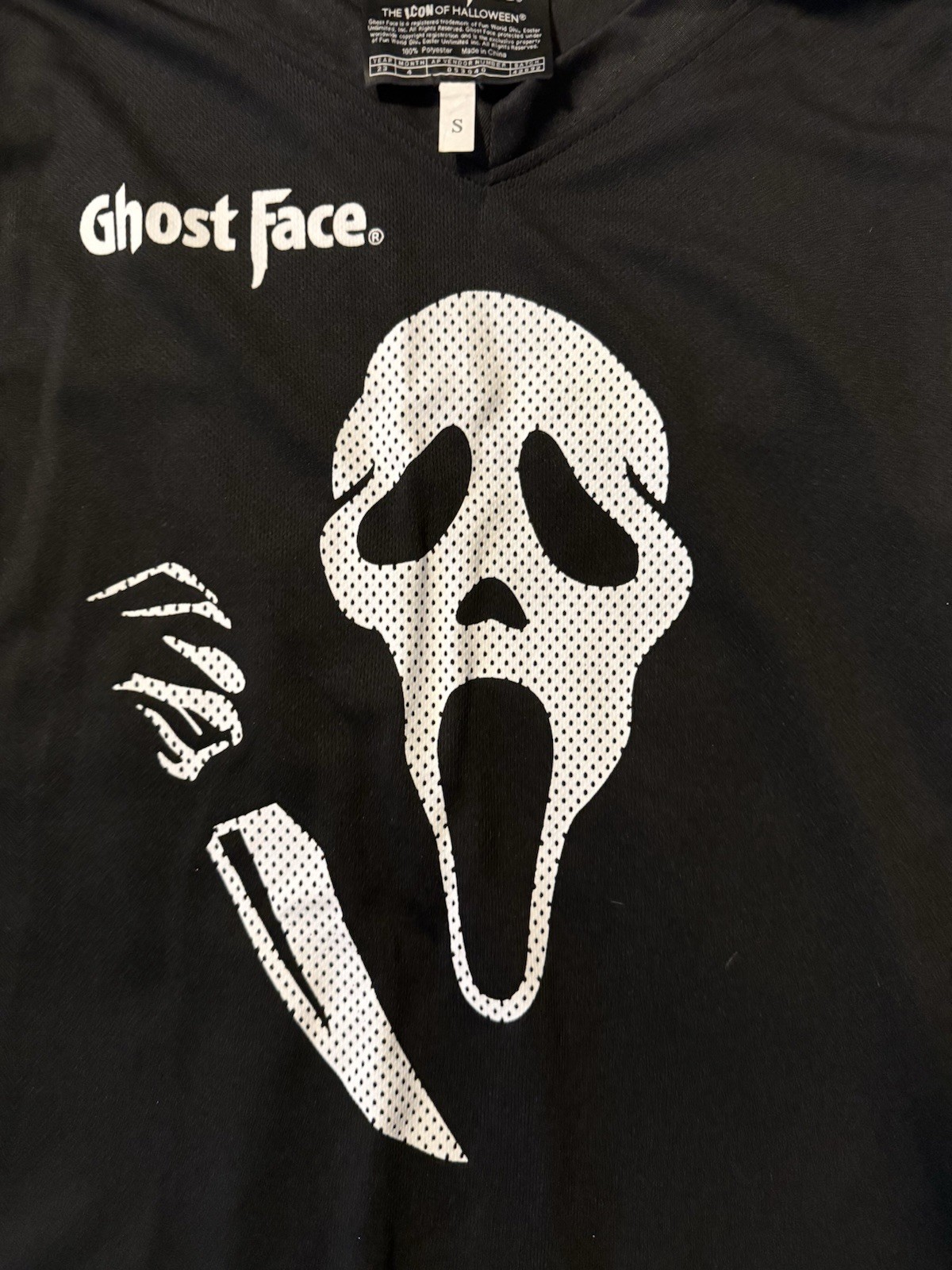 Ghost Face Scream Jersey Costume Men’s Size S Black White 100% Polyester Horror