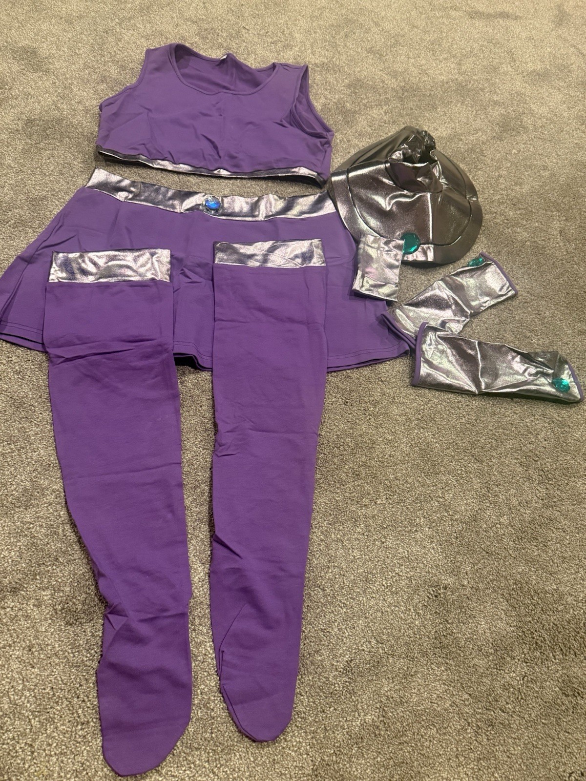 Purple & Silver Space Alien Cosplay Complete Outfit Set S/M Polyester Stretch