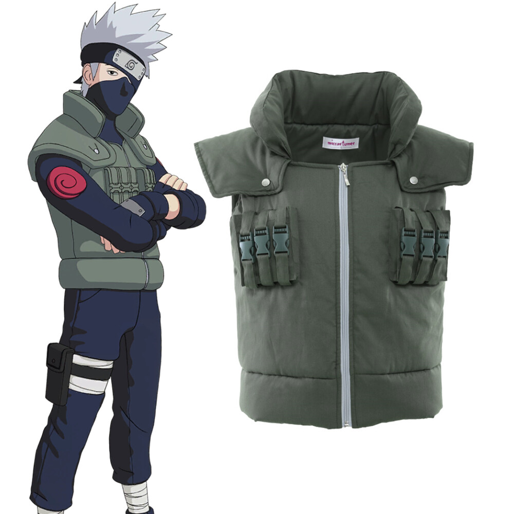 Men’s Kakashi Vest Anime Cosplay Costume Ninja Green Zipper Vest for Halloween
