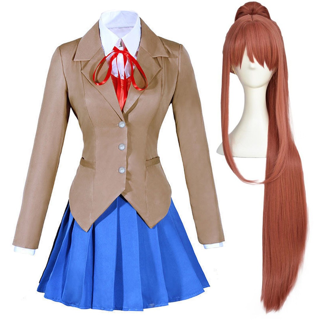 Cosplay Doki Literature Club Monika Girls Costume Uniform Skirt Set withWig