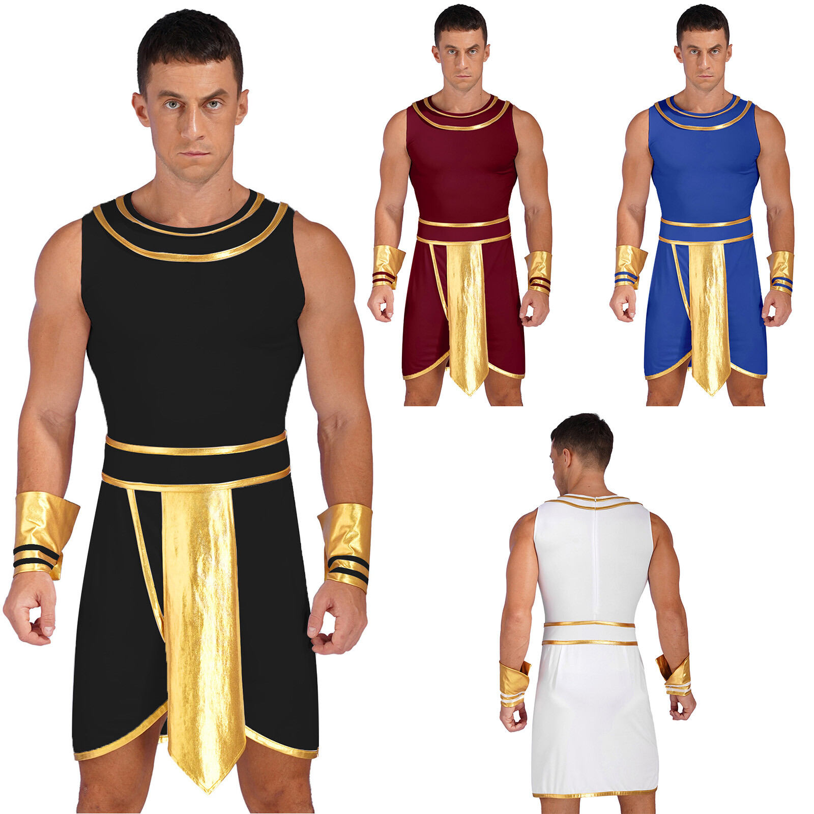 Mens Egyptian Costume Toga Outfit Ancient Set Party Egypt Cosplay Role-Playing