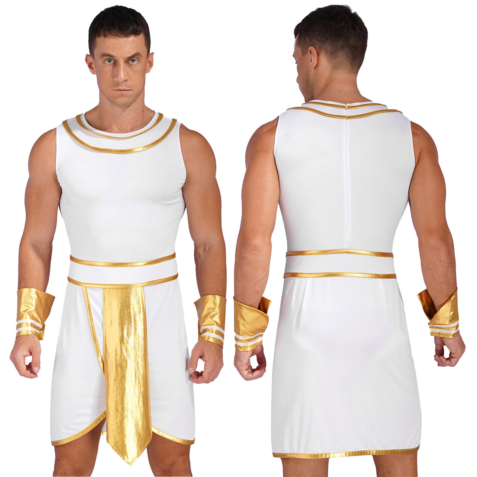 Mens Egyptian Costume Toga Outfit Ancient Set Party Egypt Cosplay Role-Playing