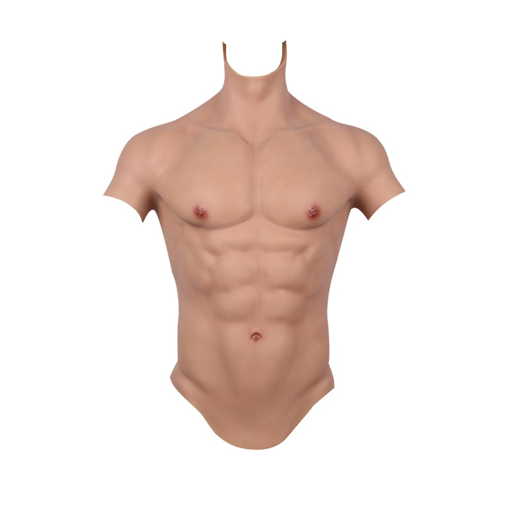 US Male Muscle Chest Plate Silicone Bodysuit for FTM Cosplay Crossdresser