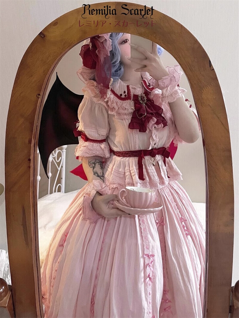 TouHou Project Remilia Scarlet Cosplay Dress Women Costume Girl Pink Outfit