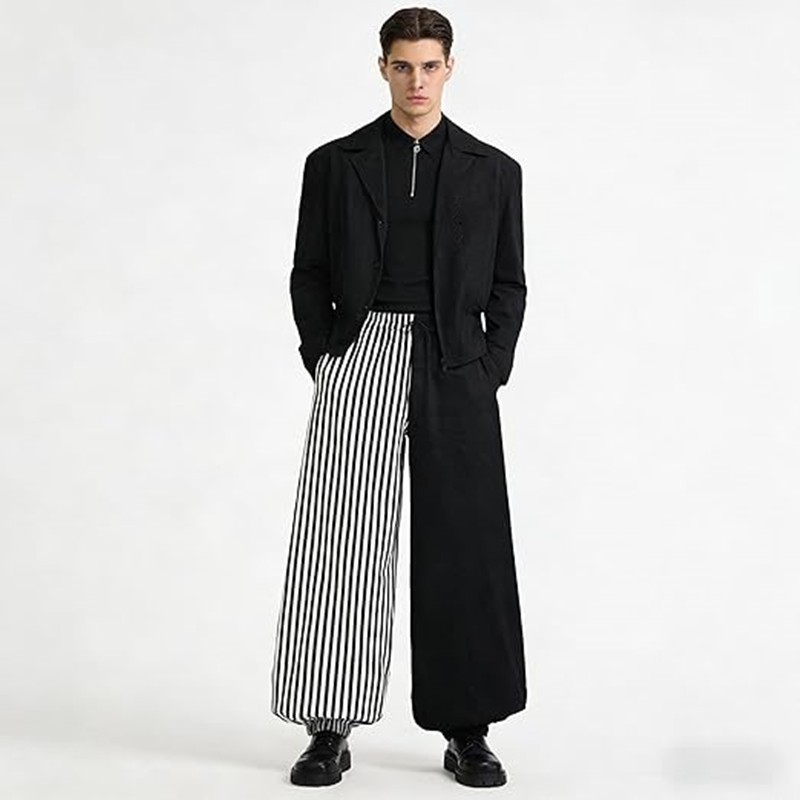 Clown Striped Pants for Adult Elastic Ankle Trousers Halloween Joker Costumes