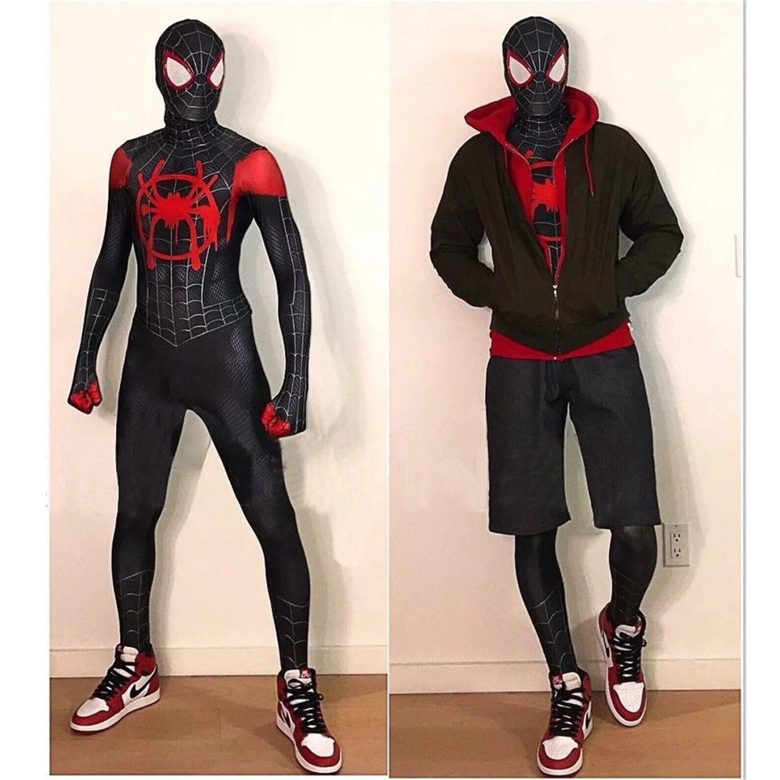 Miles Morales Spiderman Jumpsuit Kids/Adult Costume Cosplay Mask+Bodysuit110-190
