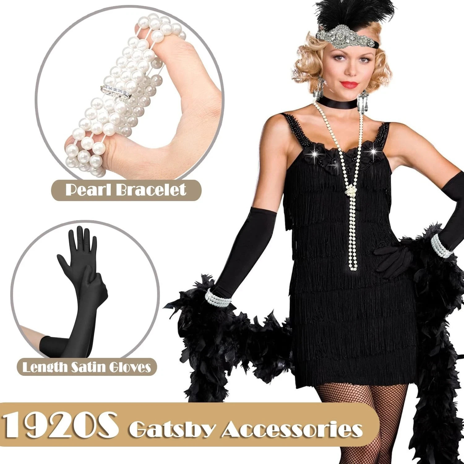 Halloween 1920s Great Gatsby Accessories for Women necklace earrings bracelet