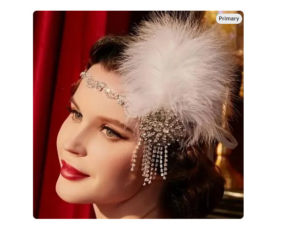 FLAPPER HEADBAND – Silvery Gatsby Rhinestone Bridal Feather Headdress
